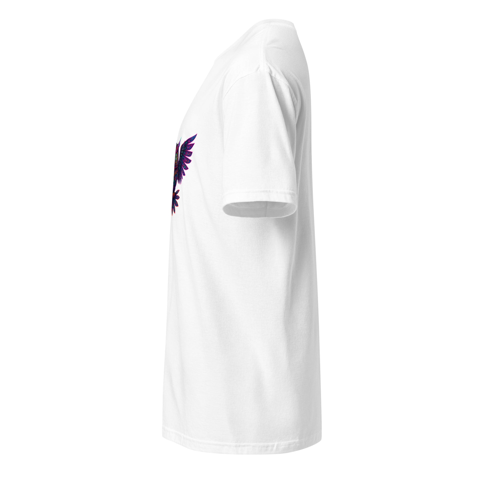 Psychedelic Owl – Trippy Neon Vision - Short-Sleeve Unisex T-Shirt - Graphic Tee - White - Left side