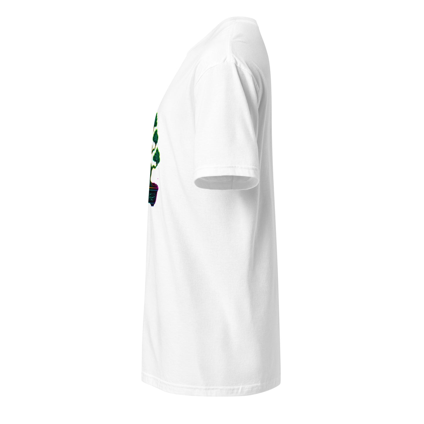 Cyber Bonsai – Neon Nature Fusion - Short-Sleeve Unisex T-Shirt - Graphic Tee - White - Left side