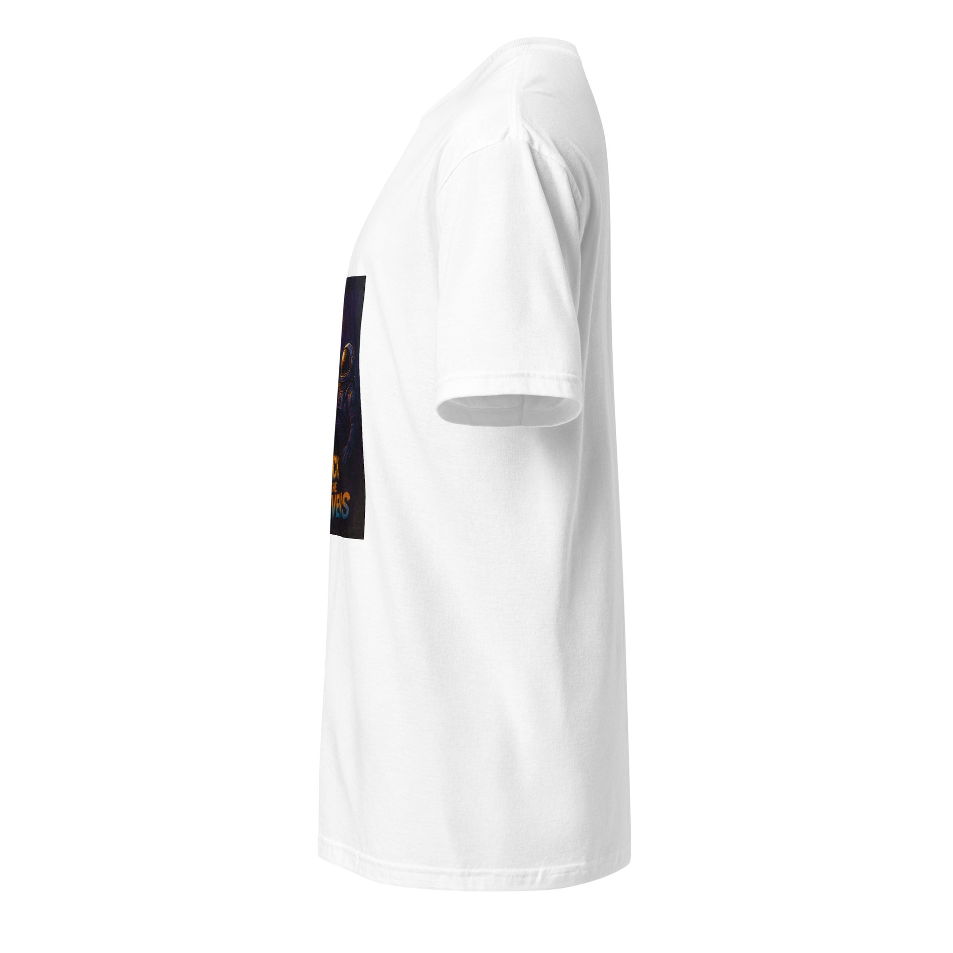 Hack the Heavens - Cosmic Tag - Short-Sleeve Unisex T-Shirt - Graphic Tee - White - Left side