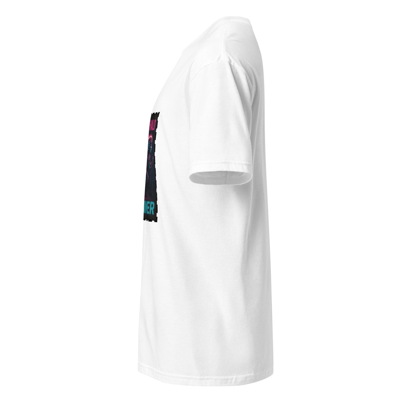 Neon Halo Runner - Cyber Adrenaline - Short-Sleeve Unisex T-Shirt - Graphic Tee - White - Left side