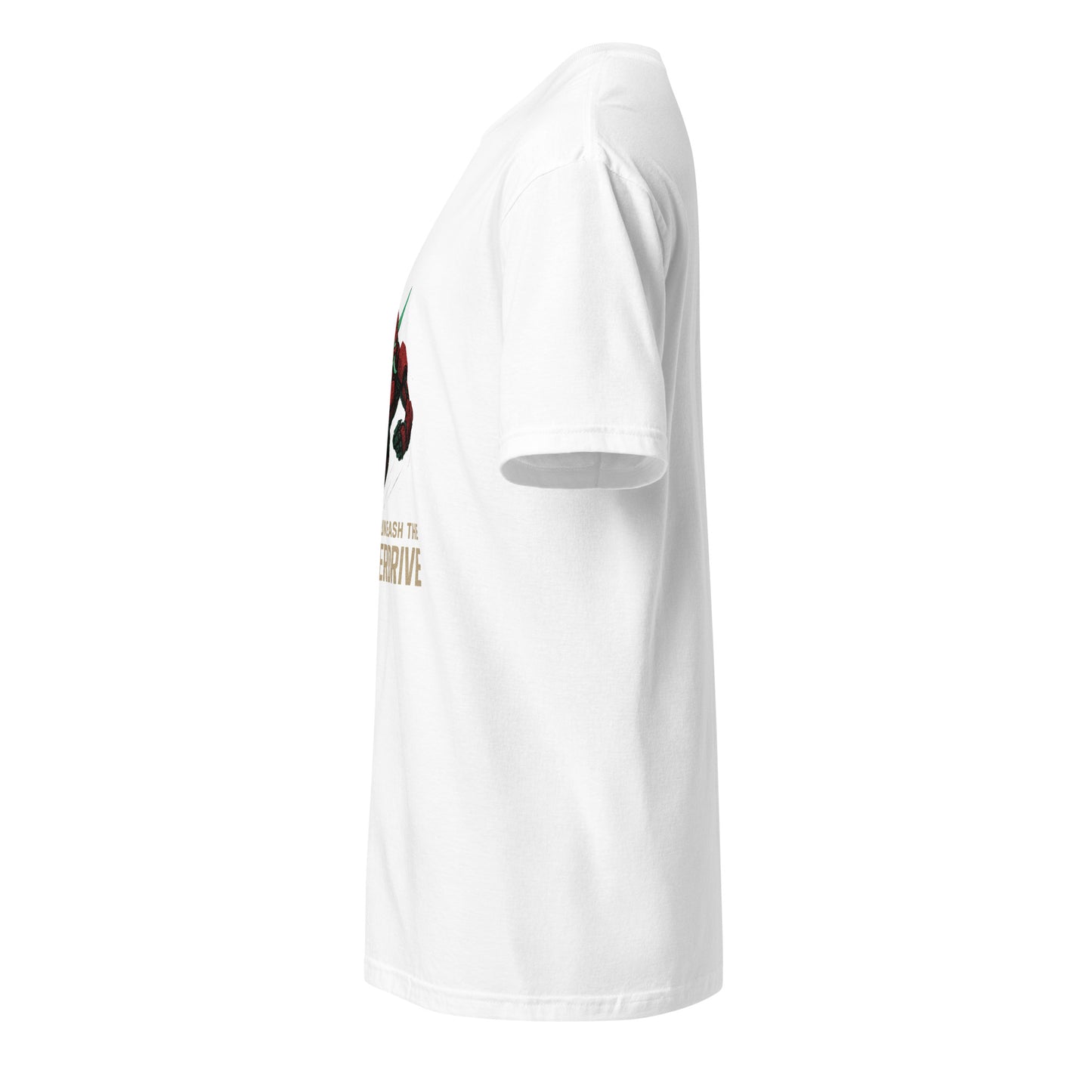 Cyber Oni Overdrive – “Unleash the Overdrive.” - Short-Sleeve Unisex T-Shirt - Graphic Tee - White - Left side 