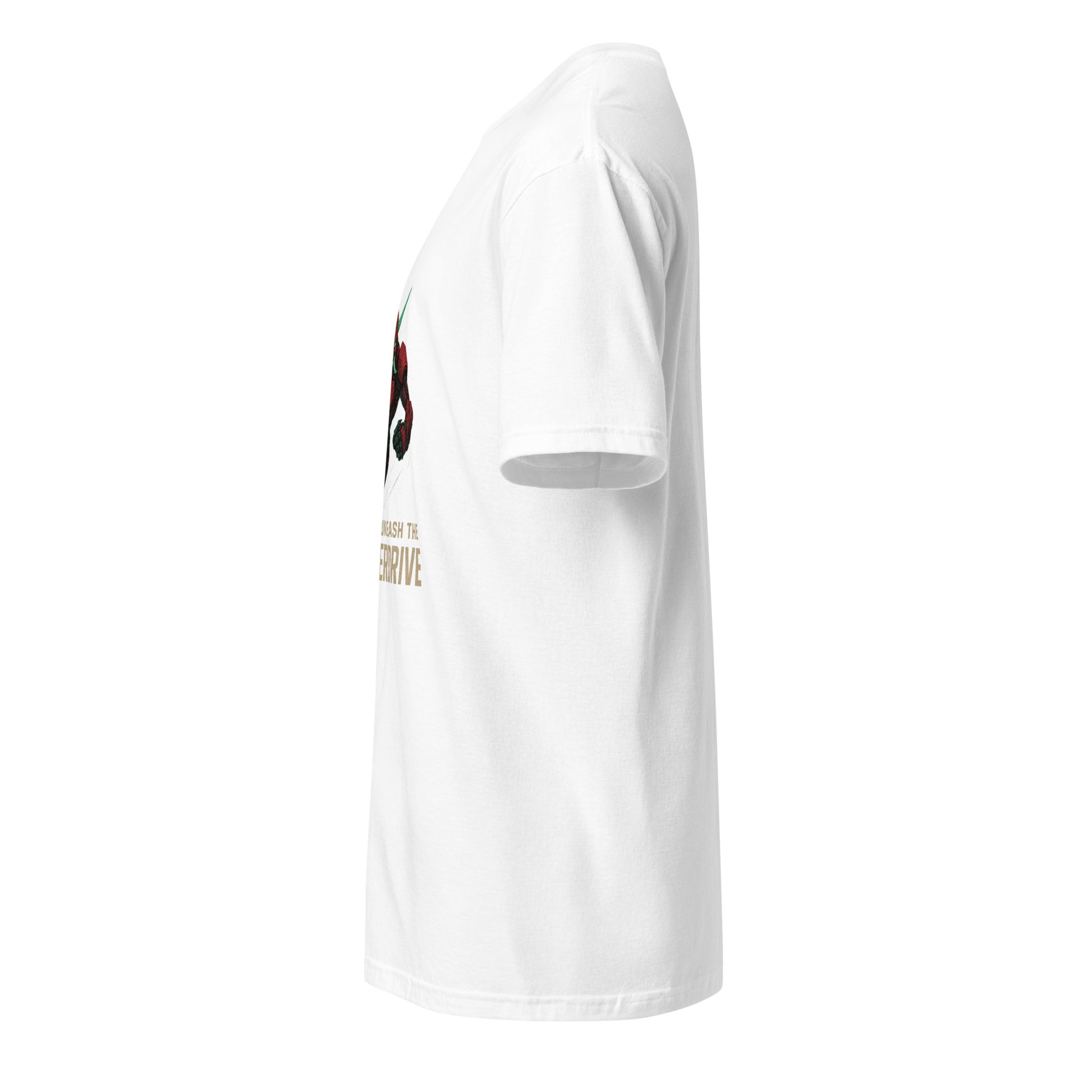 Cyber Oni Overdrive – “Unleash the Overdrive.” - Short-Sleeve Unisex T-Shirt - Graphic Tee - White - Left side 