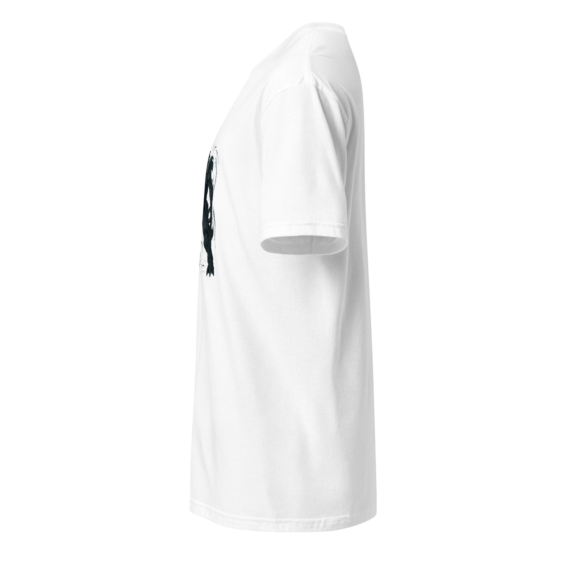 Mecha Direwolf Alpha – “Lead the Metal Hunt.” - Short-Sleeve Unisex T-Shirt - Graphic Tee - White - Left side