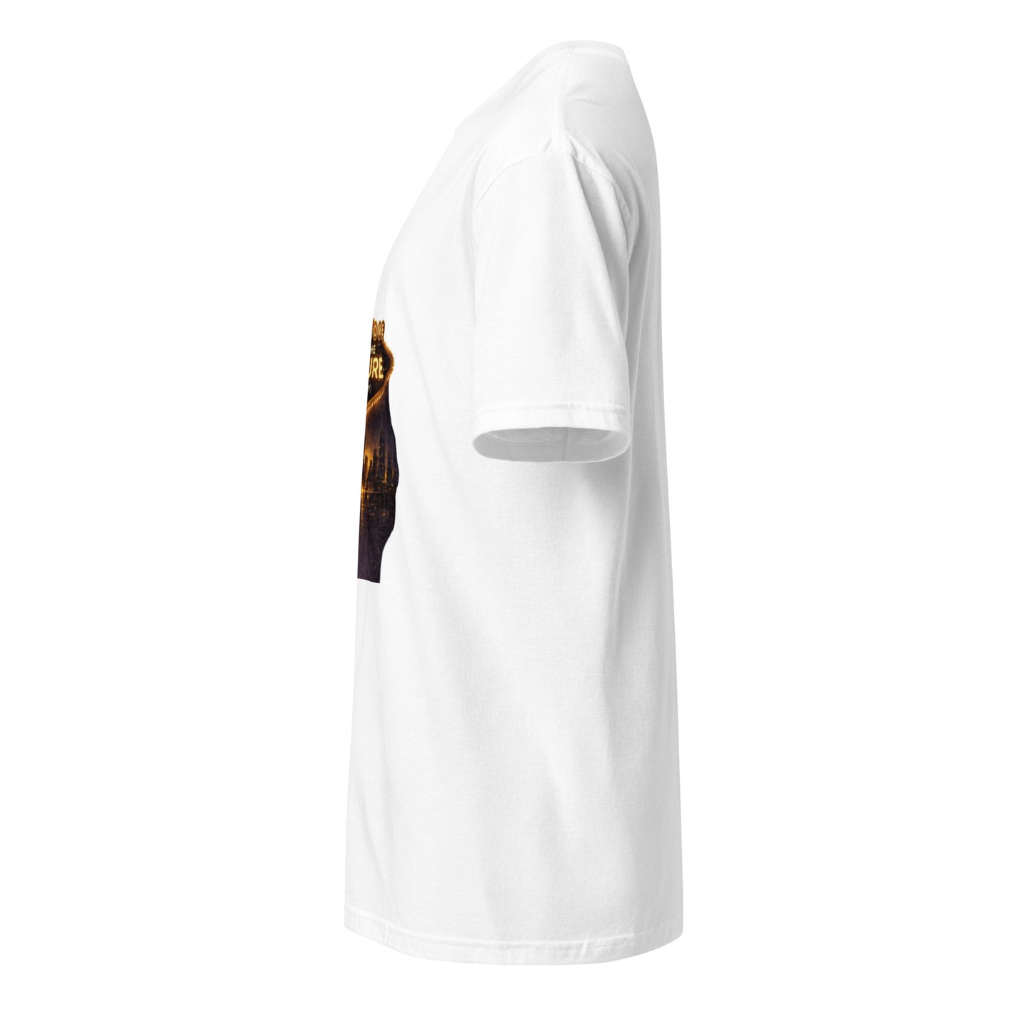 Welcome to the Future (Sorry) – Cyber Noir Streetwear - Short-Sleeve Unisex T-Shirt - Graphic Tee - White - Left side