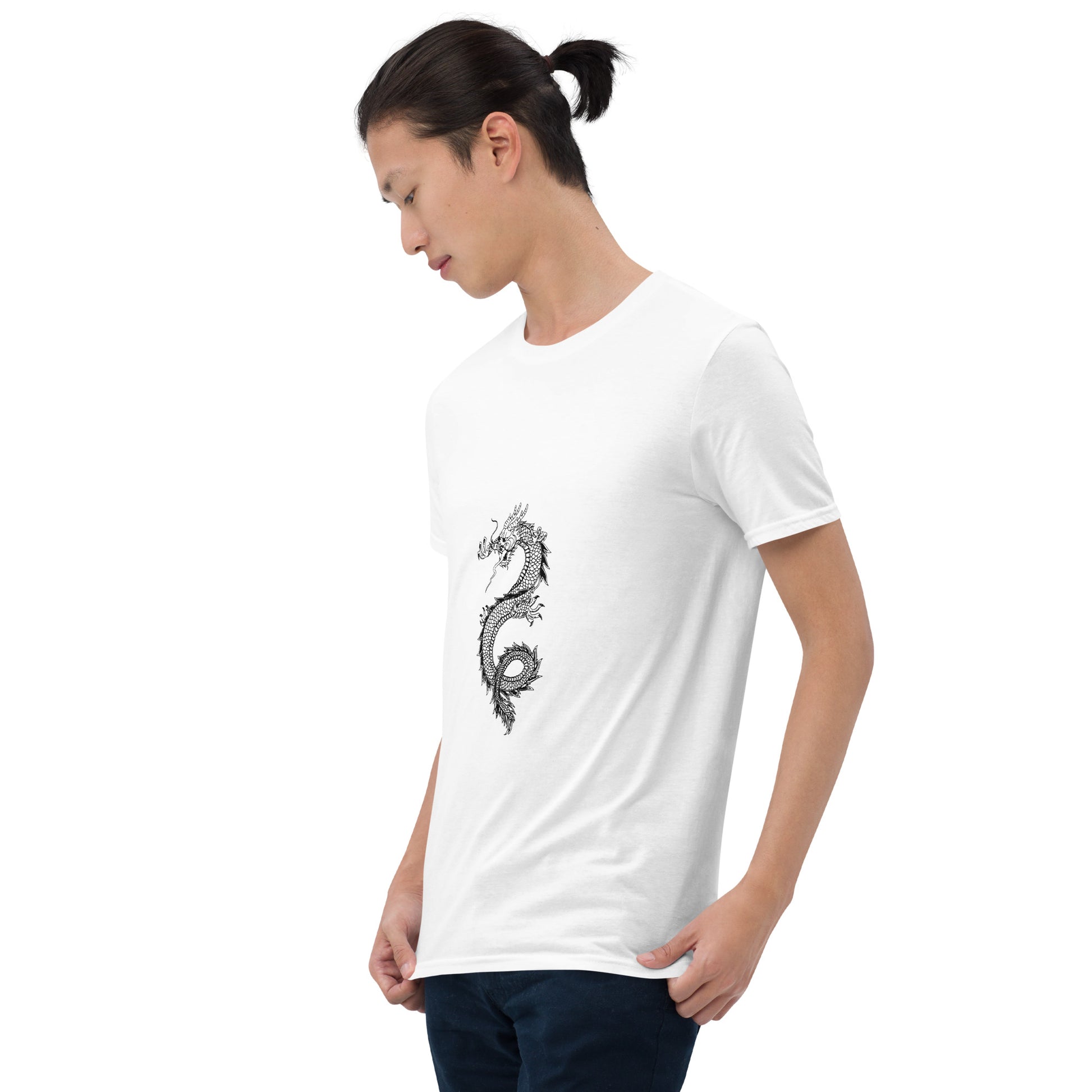 Chinese Dragon - Minimalist Design Artwork - Short-Sleeve Unisex T-Shirt - Graphic Tee - White - Front left