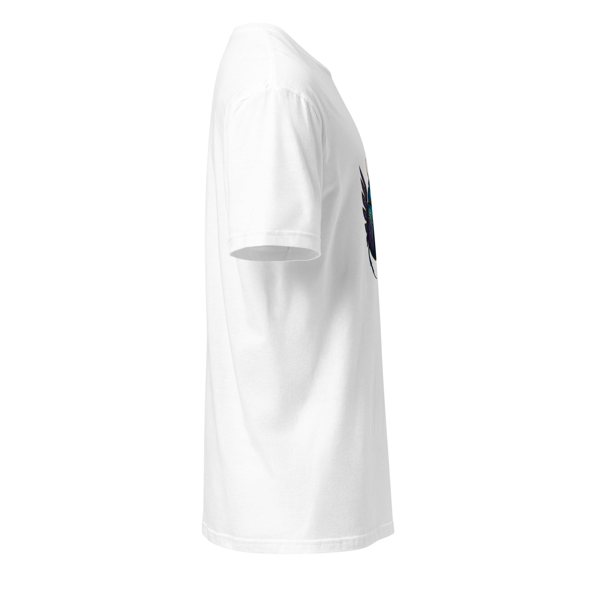 Mecha Scarab Beetle – Neon Tech Guardian - Short-Sleeve Unisex T-Shirt - Graphic Tee - White - Right side