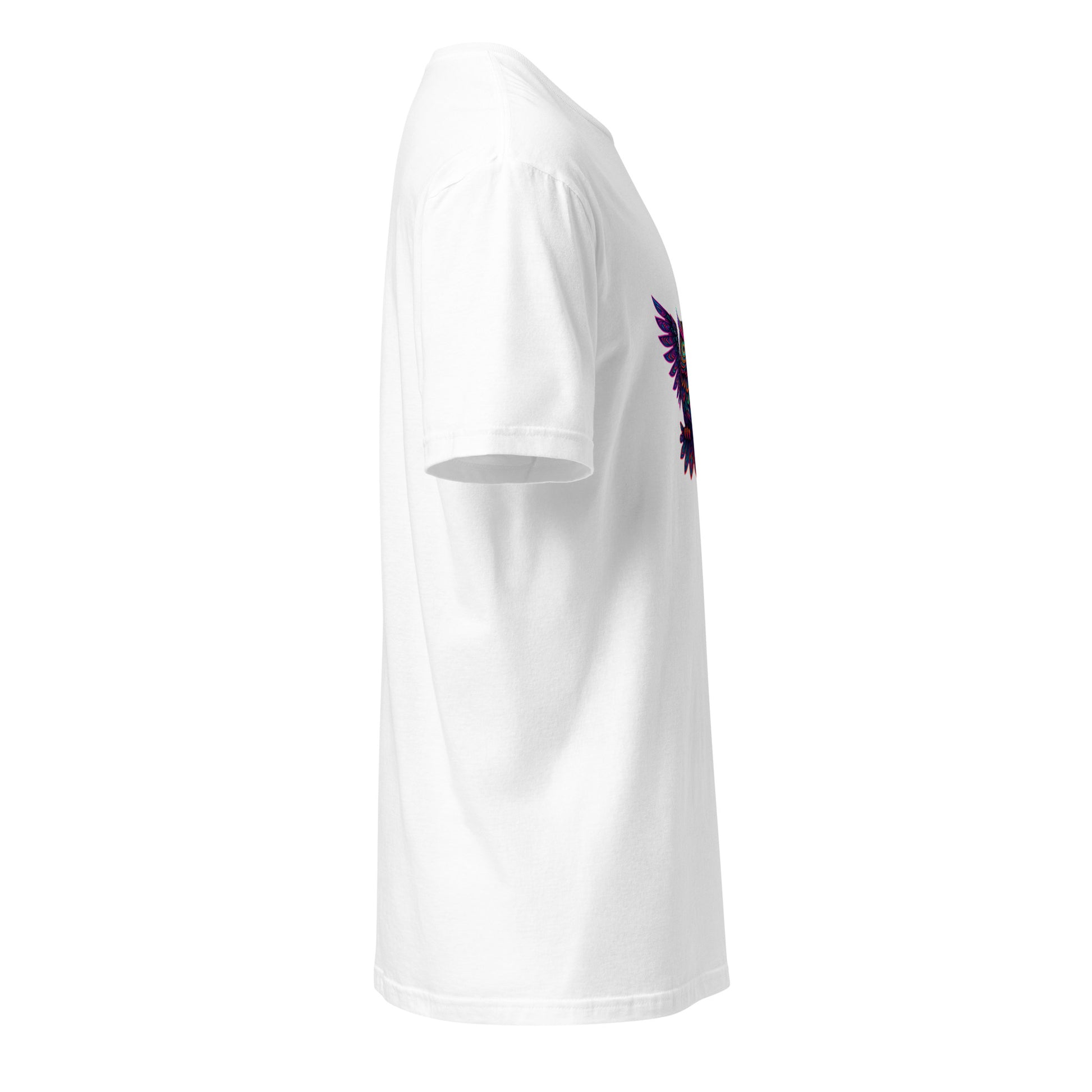 Psychedelic Owl – Trippy Neon Vision - Short-Sleeve Unisex T-Shirt - Graphic Tee - White - Right side