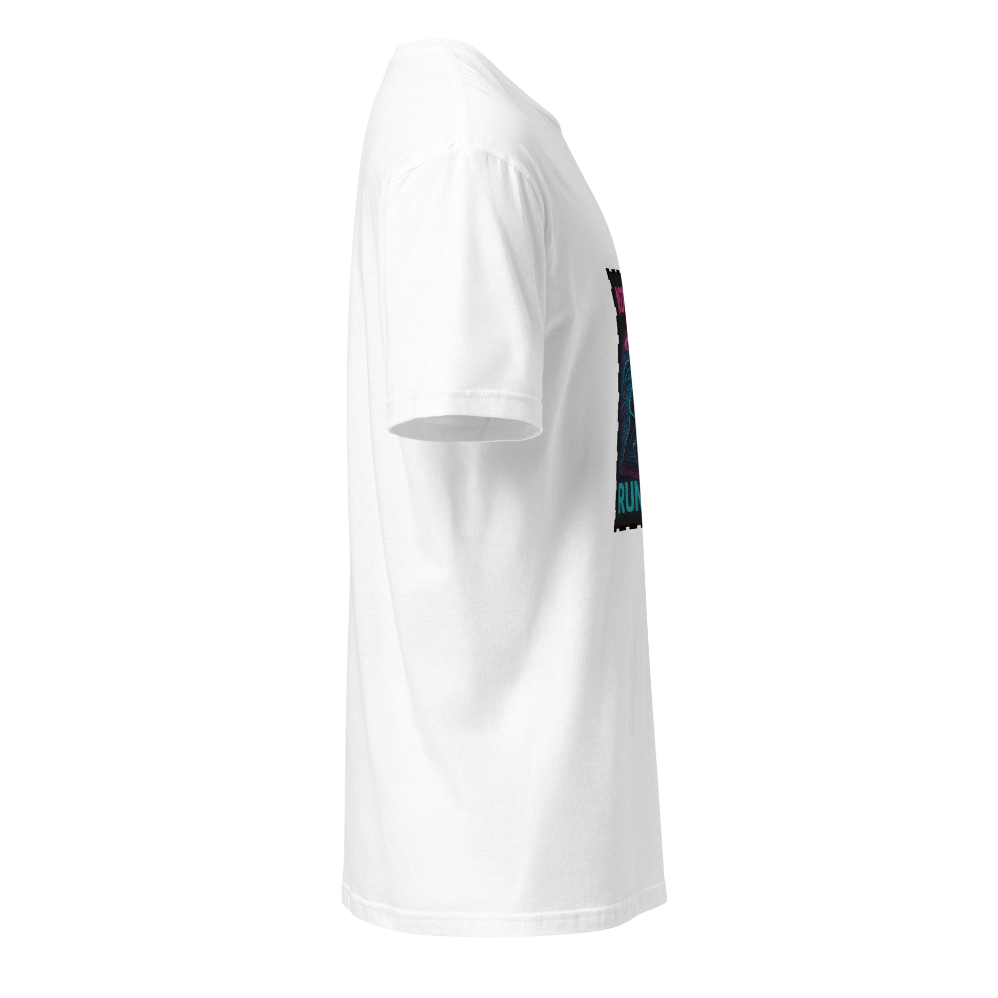 Neon Halo Runner - Cyber Adrenaline - Short-Sleeve Unisex T-Shirt - Graphic Tee - White - Right side