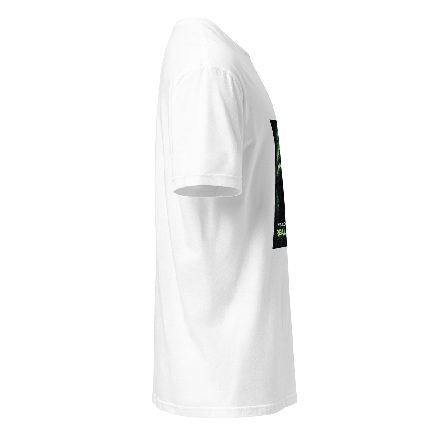 Welcome To The Real Error – Tech Noir  - Short-Sleeve Unisex T-Shirt - Graphic Tee - White - Right side