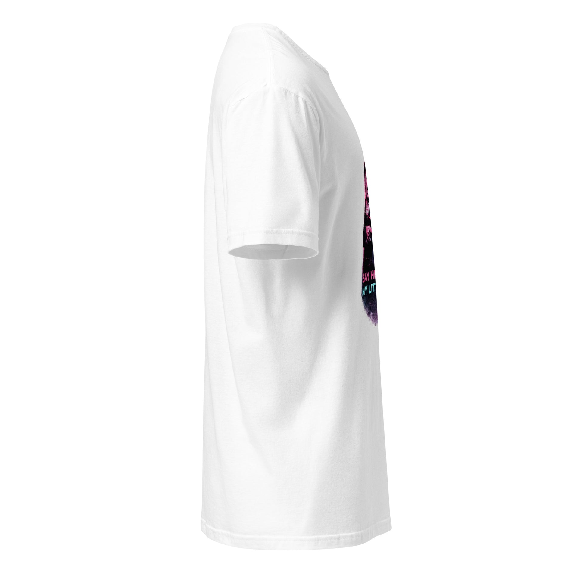 Say Hello to My Little App – Cyber Parody Streetwear - Short-Sleeve Unisex T-Shirt - Graphic Tee - White - Right side