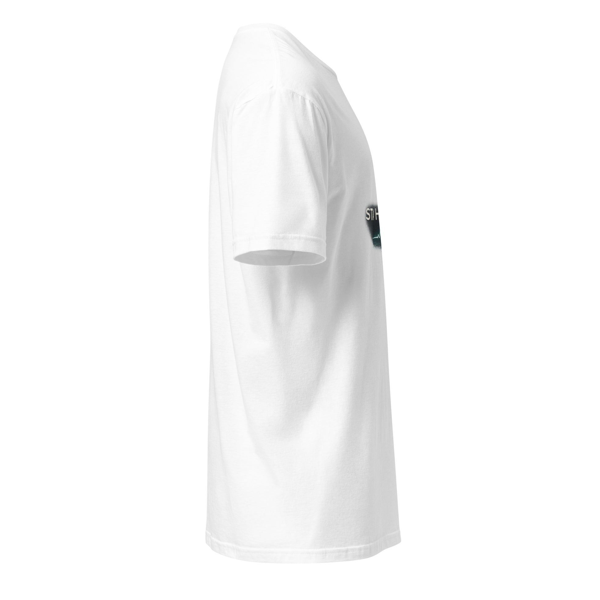 Stay Human™ – Luxury Minimalist Statement - Short-Sleeve Unisex T-Shirt - Graphic Tee - White - Right side